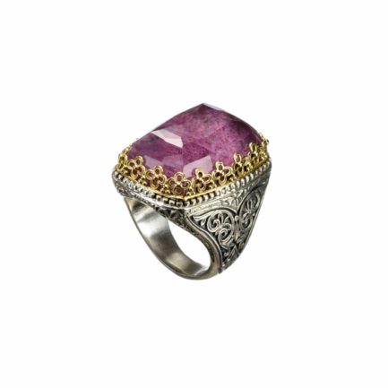 Rectangular Color Ring in k18 Yellow Gold and Sterling Silver 925