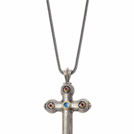 Byzantine Cross Pendant 18k Yellow Gold and Sterling Silver 925