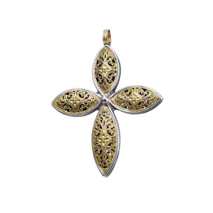 Byzantine Cross Pendant 18k Yellow Gold and Sterling Silver 925