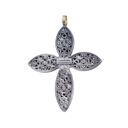 Byzantine Cross Pendant 18k Yellow Gold and Sterling Silver 925
