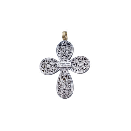 Byzantine Cross Pendant 18k Yellow Gold and Sterling Silver 925