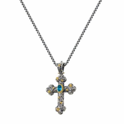 Byzantine Cross Pendant 18k Yellow Gold and Sterling Silver 925