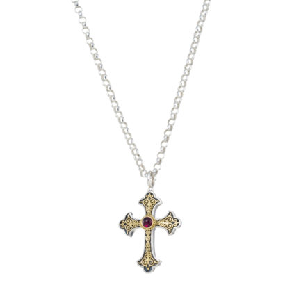 Byzantine Cross Pendant 18k Yellow Gold and Sterling Silver 925