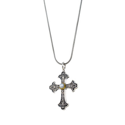 Byzantine Cross Pendant 18k Yellow Gold and Sterling Silver 925