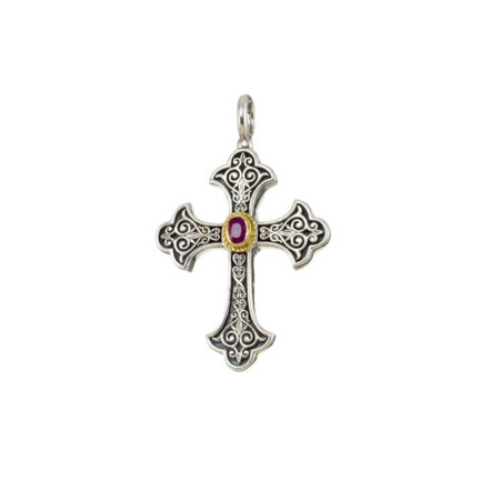 Byzantine Cross Pendant 18k Yellow Gold and Sterling Silver 925