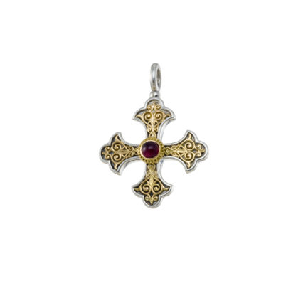 Byzantine Cross Pendant 18k Yellow Gold and Sterling Silver 925