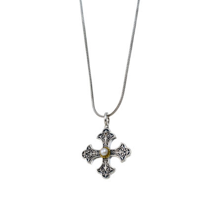 Byzantine Cross Pendant 18k Yellow Gold and Sterling Silver 925