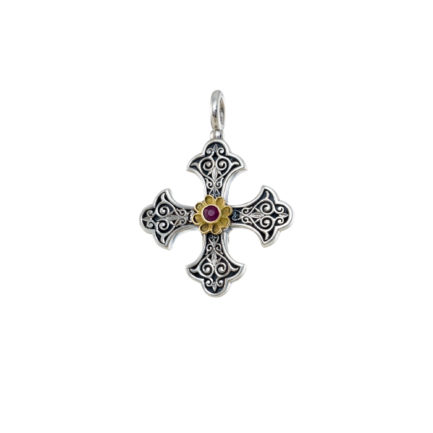Byzantine Cross Pendant 18k Yellow Gold and Sterling Silver 925