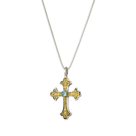 Byzantine Cross Pendant 18k Yellow Gold and Sterling Silver 925
