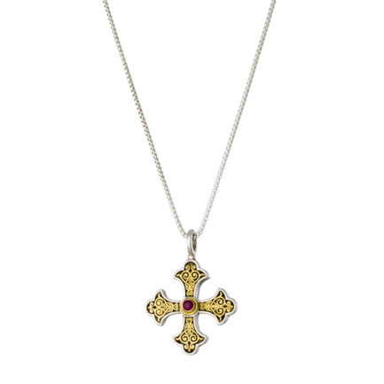 Byzantine Cross Pendant 18k Yellow Gold and Sterling Silver 925