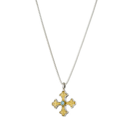 Byzantine Cross Pendant 18k Yellow Gold and Sterling Silver 925