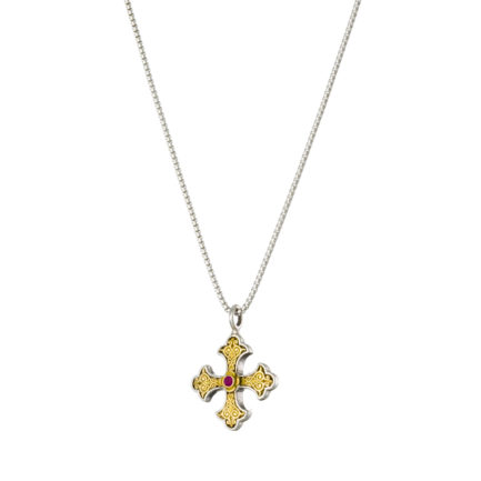 Byzantine Cross Pendant 18k Yellow Gold and Sterling Silver 925