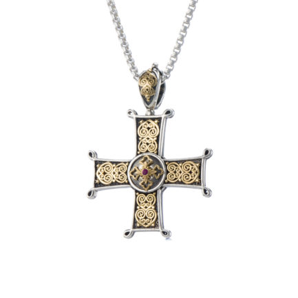 Chi-Rho Filigree Faith Large Cross Pendant 18k Yellow Gold and Sterling Silver 925
