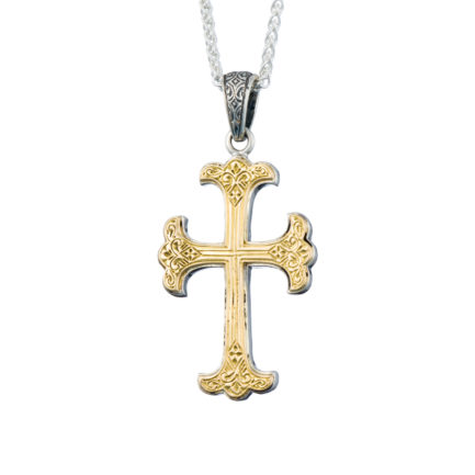 Men’s Byzantine Cross Pendant 18k Yellow Gold and Sterling Silver 925