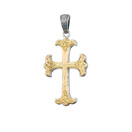 Men’s Byzantine Cross Pendant 18k Yellow Gold and Sterling Silver 925