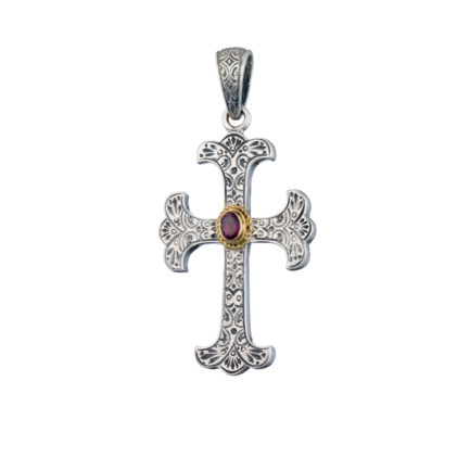 Byzantine Cross Pendant 18k Yellow Gold and Sterling Silver 925