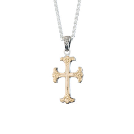 Men’s Byzantine Cross Pendant 18k Yellow Gold and Sterling Silver 925