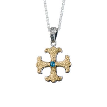 Byzantine Cross Pendant 18k Yellow Gold and Sterling Silver 925