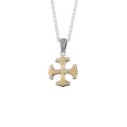 Men’s Byzantine Cross Pendant 18k Yellow Gold and Sterling Silver 925