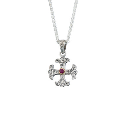 Byzantine Cross Pendant 18k Yellow Gold and Sterling Silver 925