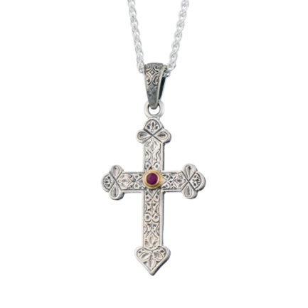 Byzantine Cross Pendant 18k Yellow Gold and Sterling Silver 925