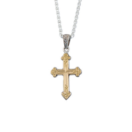 Men’s Byzantine Cross Pendant 18k Yellow Gold and Sterling Silver 925