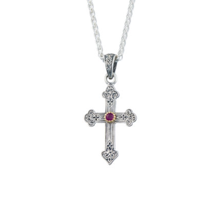 Byzantine Cross Pendant 18k Yellow Gold and Sterling Silver 925