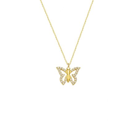 Butterfly Charm Necklace Yellow Gold k14 with Cubic Zirconia for Women for Teen