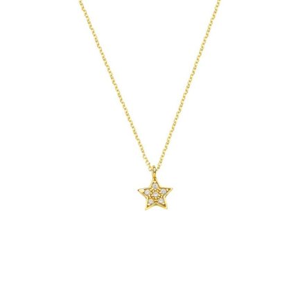 Yellow Gold k14 Star Charm Necklace with Cubic Zirconia for Women for Teen