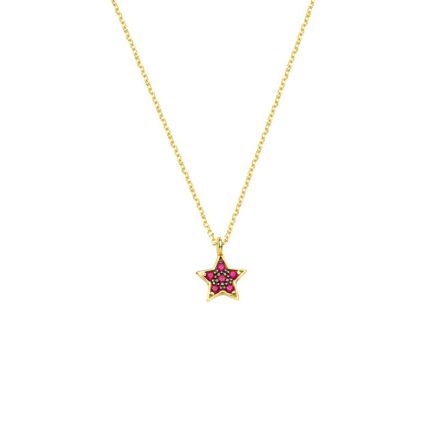 Yellow Gold k14 Star Charm Necklace with Cubic Zirconia for Women for Teen