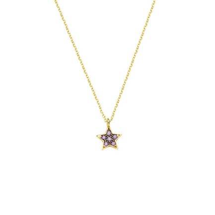 Yellow Gold k14 Star Charm Necklace with Cubic Zirconia for Women for Teen