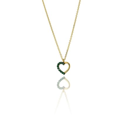 Heart Charm Necklace Yellow Gold k14 with Cubic Zirconia for Women for Teen