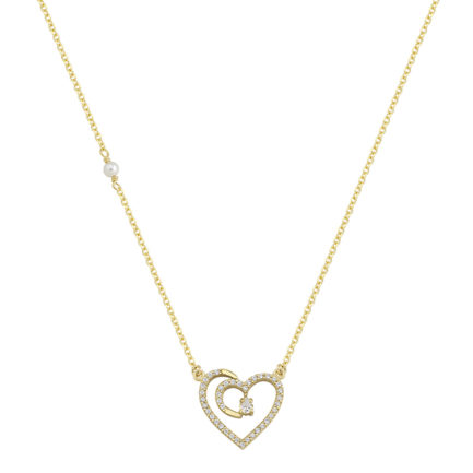 Heart Charm Necklace Yellow Gold k14 with Cubic Zirconia for Women for Teen
