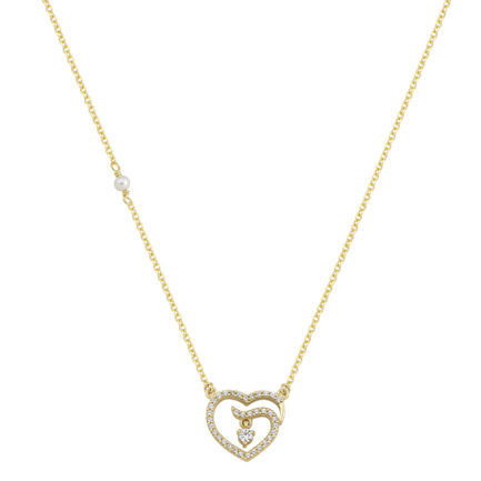 Heart Charm Necklace Yellow Gold k14 with Cubic Zirconia for Women for Teen