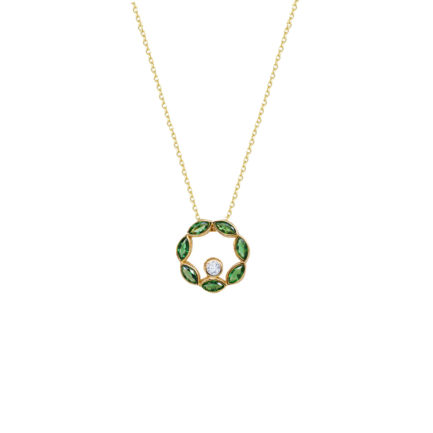 Yellow Gold k14 Round Charm Necklace with Cubic Zircon for Women for Teen