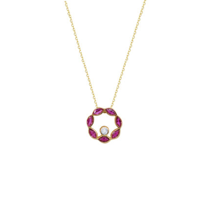 Yellow Gold k14 Round Charm Necklace with Cubic Zircon for Women for Teen
