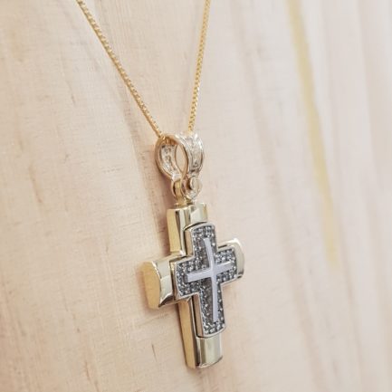 Baptism Cross Yellow and White Gold k14 perfect for adults and babies