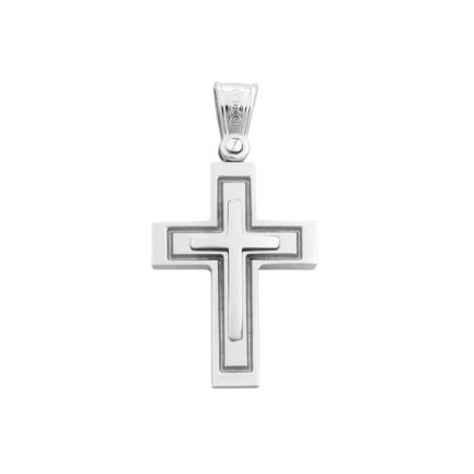 14K Gold White Men’s Polished Cross Pendant