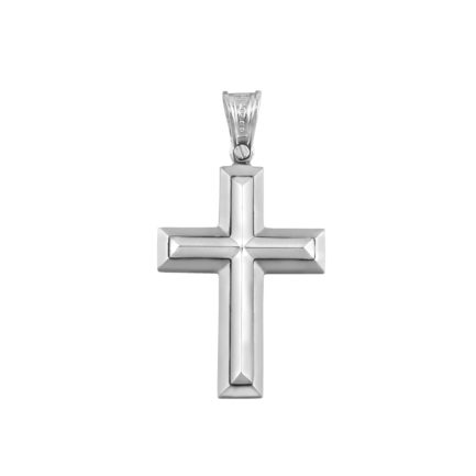 14K Gold White Men’s Polished Cross Pendant
