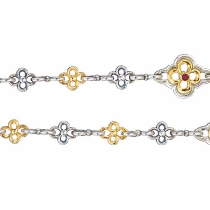 Four-leaf Clover Flower Station Necklace in Silver with Gold Plated Parts