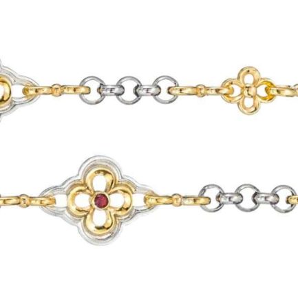 Four-leaf Clover Flower Station Necklace in Silver with Gold Plated Parts