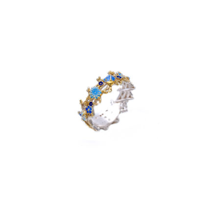 Enamel Daisy Ring with Golden Plated Silver Rods
