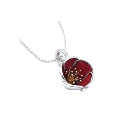 Red Poppy Necklace Made with Gold Plated Stamens