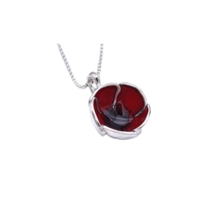 Red Poppy Flower Necklace Made Out of Silver and Enamel
