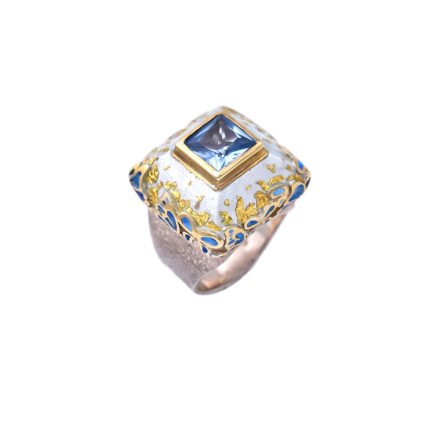 Amethyst Cocktail Ring with Butterflies and Gold-Plated Details
