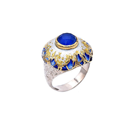 Spiritual Gemstone Butterfly Ring, Gold Plated with Enamel, 24K Gold Leaves
