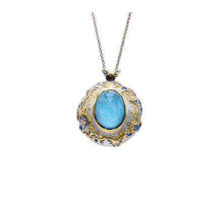 Sterling Silver Pendant Butterfly Gold Plated with Enamel, 24K Gold Leaf