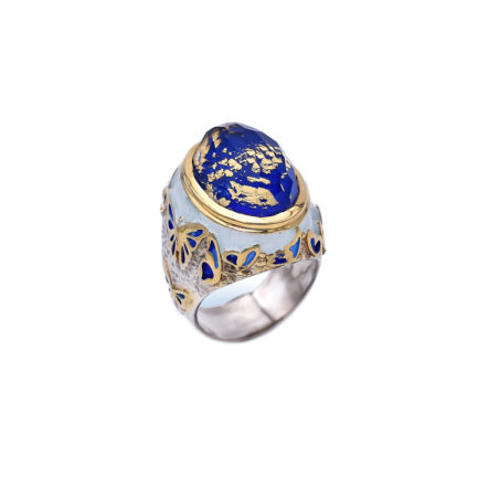 Butterfly Turquoise Ring for Calmness, Gold Plated with Enamel
