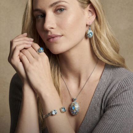 Dangle Earrings with Blue Butterflies and Turquoise Gemstone