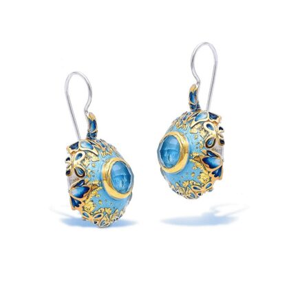 Dangle Earrings with Blue Butterflies and Turquoise Gemstone